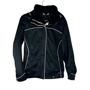 Nils women’s black with white trim hooded ski coat size 8